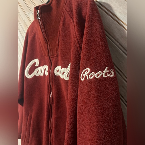 Roots Athletic Canada Vintage Red Burgundy Zip-Up Fleece Jacket Thick - Picture 3 of 8